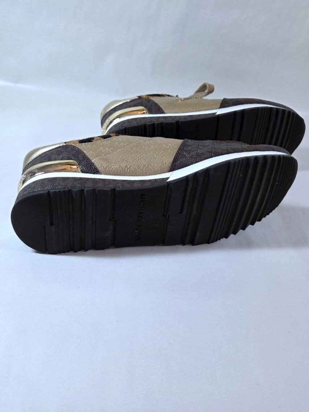 NWOT Michael Kors Brown & Gold Calf Hair Cheetah Print Trainers Size 7.5 - Picture 5 of 6